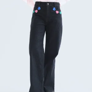 Pantalón vaquero negro con estampado Candy
