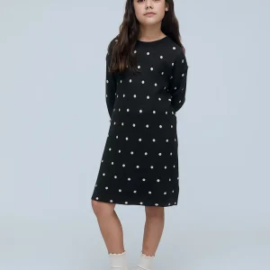 Vestido corto de niña con estampado de puntos mini verde