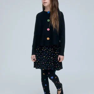 Cárdigan negro de niña con botones multicolor