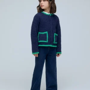 Cárdigan de niña azul marino y verde