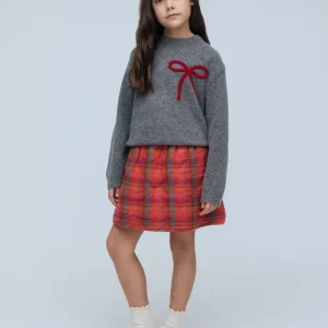 Jersey de niña gris oscuro con detalle de lazo rojo