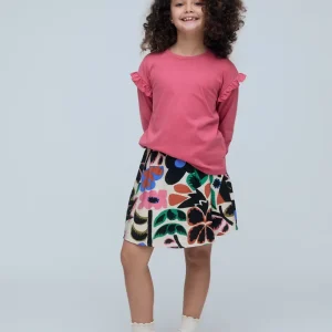 Camiseta de niña 100% algodón rosa con volantes