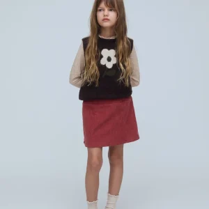 Falda corta de niña pana rosa