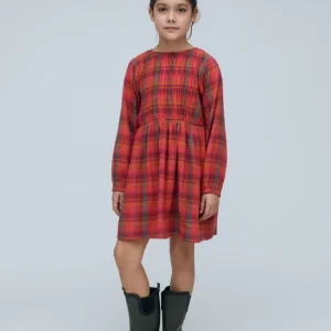 Vestido de niña 100% algodón con estampado de cuadros rosa