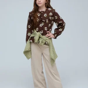 Camisa de niña cuello babero con estampado Santini