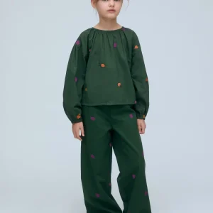 Pantalón 100% algodón de niña con bordado de Berenjena