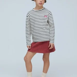 Camiseta de niña 100% algodón con estampado de rayas blanco y negro