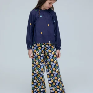 Top de niña 100% algodón con bordado de flores multicolor