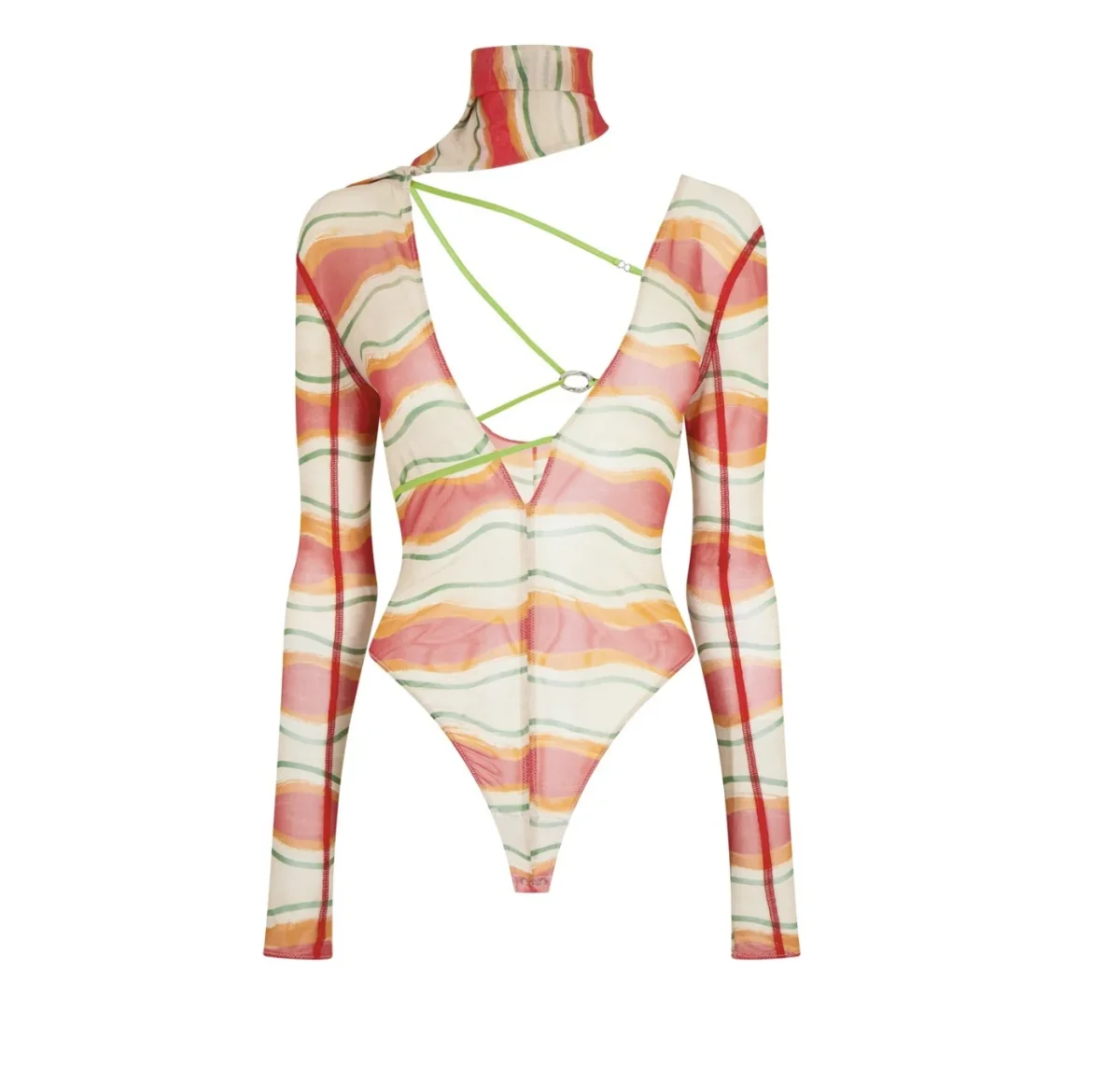 JACQUEMUS Orange Le Raphia Le Body Abanaba Sheer Cut Out Sexy Bodysuit - Imagen 3