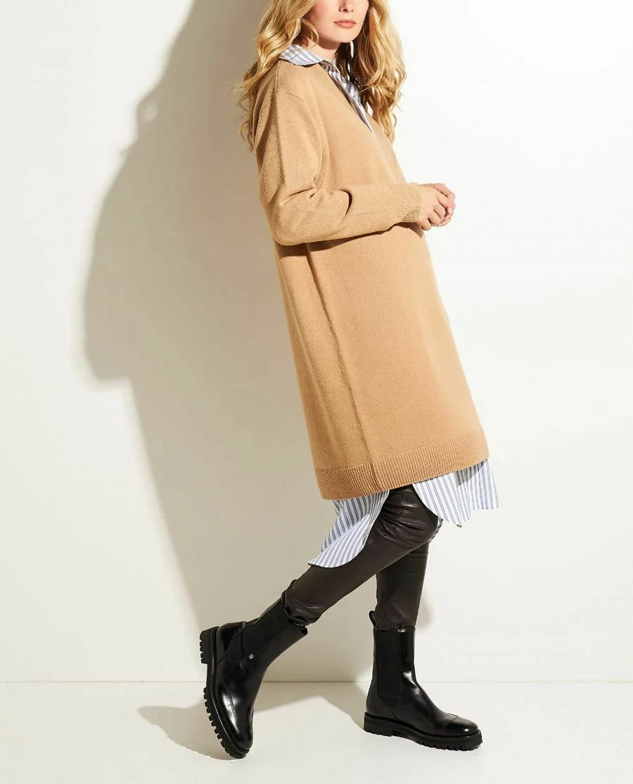 DRIES VAN NOTEN Taluka Wool V-Neck Camel Sweater Jumper Dress - Imagen 2