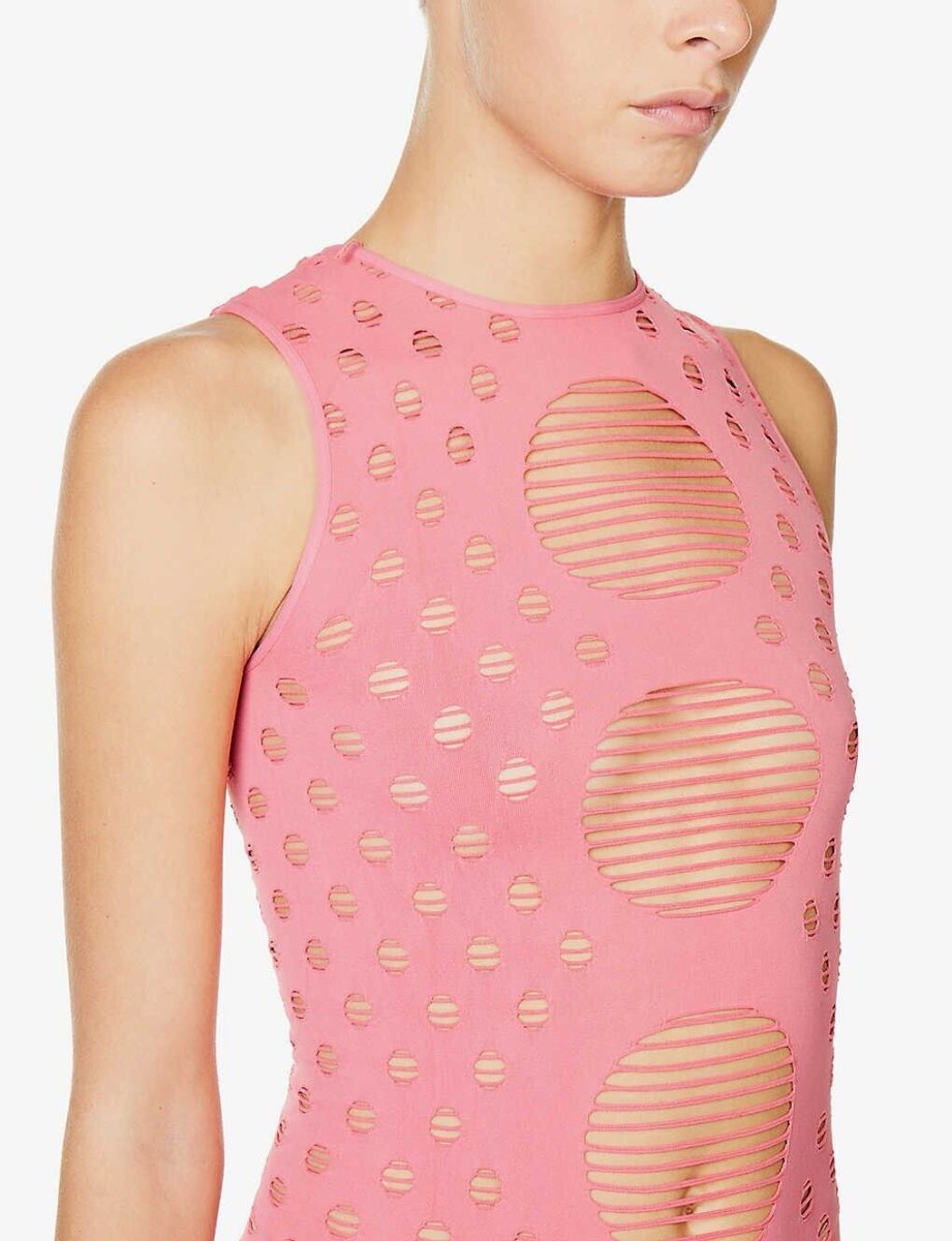 MAISIE WILEN Perforated Pink Festival Rave Summer Mini Dress - Imagen 4