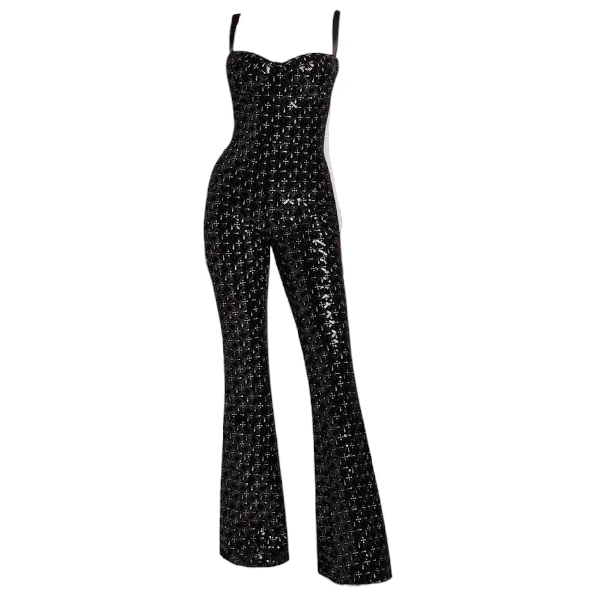 Nadine MerabI Black Hailey Embroidered Sequinned Sweetheart Neck Flare Jumpsuit - Imagen 4