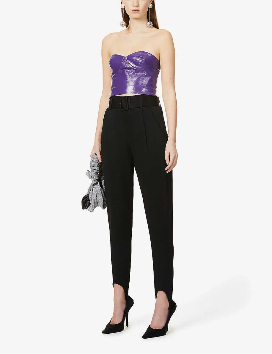 ROTATE Birger Christensen Vegan Leather Purple Nina Corset Top - Imagen 5