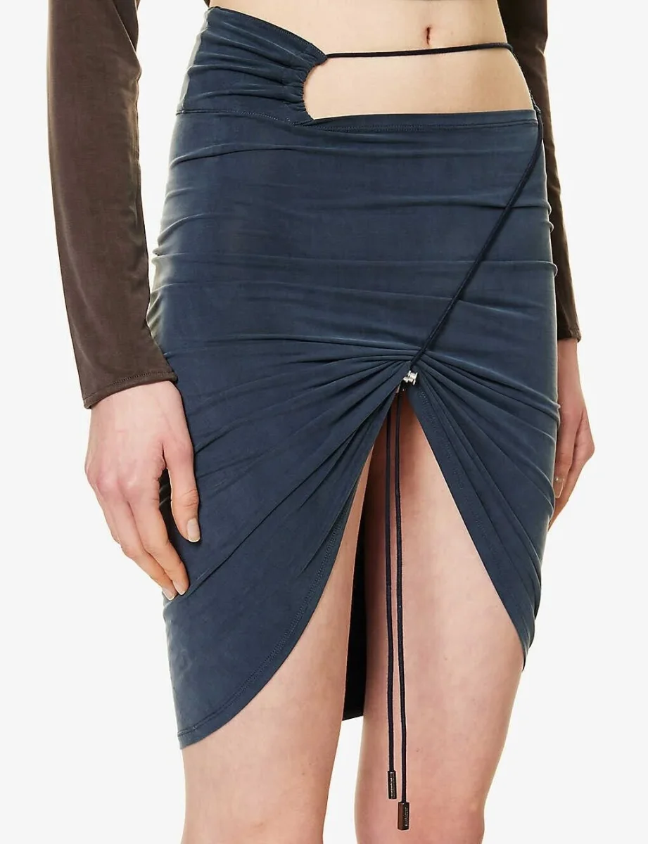 JACQUEMUS Le Jupe Espelho Court Cut Out Asymmetric Drawcord Navy Skirt - Imagen 8