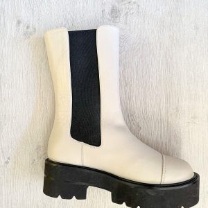 Stuart Weitzman Presley Chunky Chelsea Oat White Utility Boots