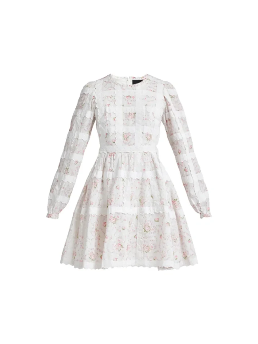 Needle & Thread Vintage Ditsy Sophia Long Sleeve Micro Mini Dress in Moonshine - Imagen 3