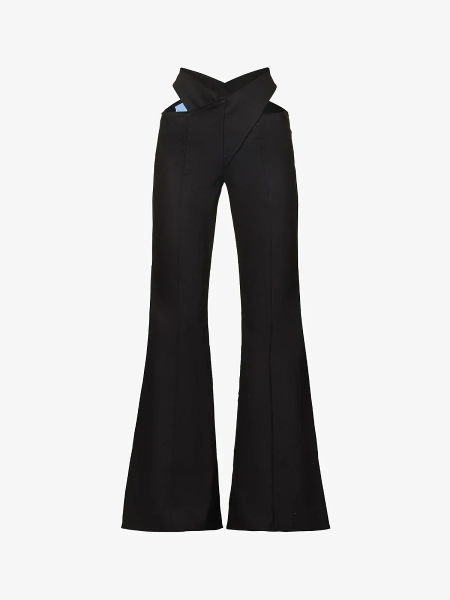 DI PETSA Black Cross Over Flared Trousers - Imagen 5