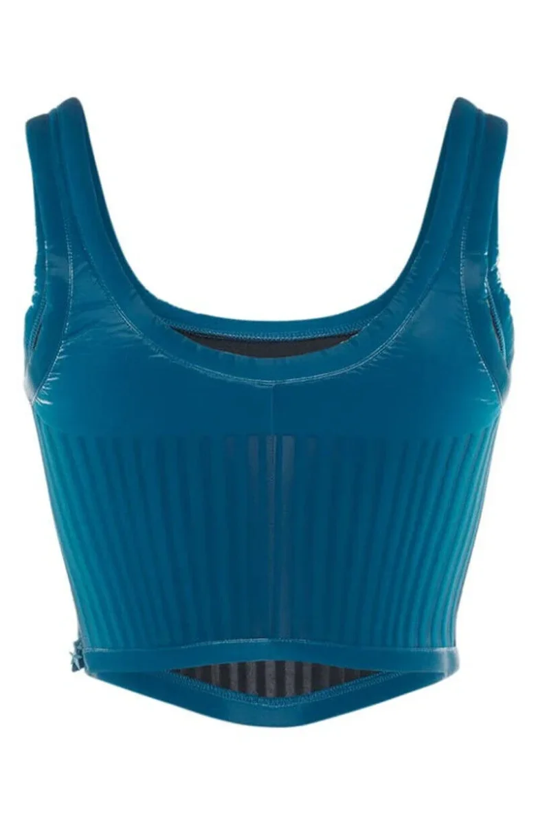 MUGLER Shell Panelled Logo Embossed Stretch Woven Top - Imagen 7