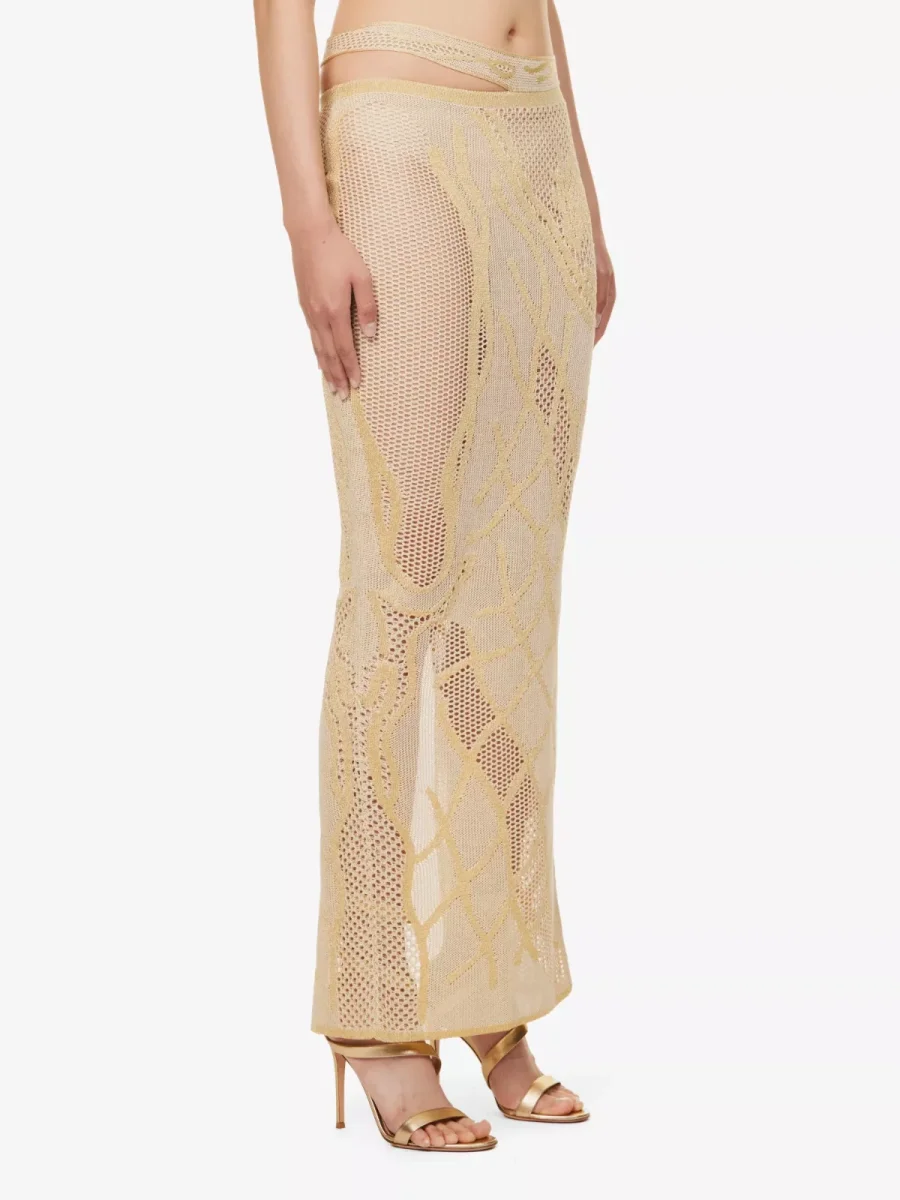DI PETSA Birthing Venus Low Rise Pattern Beige Crochet Knit Skirt - Imagen 5