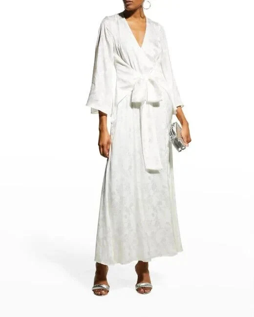 Galvan Bridal Havana White Silk Blend Maxi Wrap Boho Beach Wedding Dress - Imagen 7