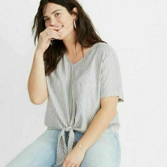MADEWELL Novel Tie-Front Top in Stripe Top - Imagen 7