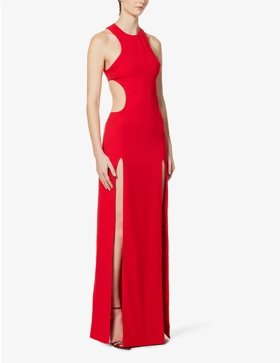 MONOT Red Split Slit Leg Open Back Cut Out Woven Evening Gown Dress - Imagen 3