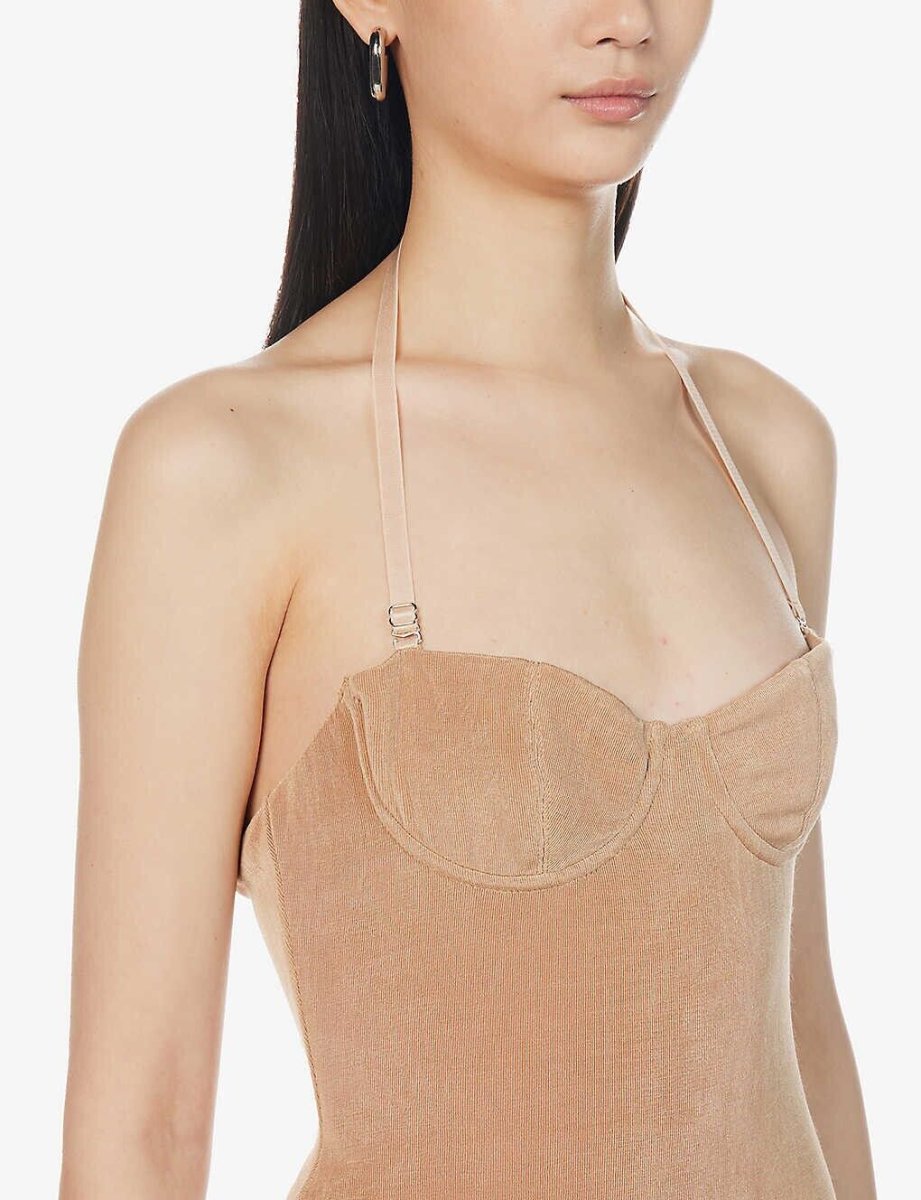 MIRROR PALAIS Tan Woven Supermodel Midi Dress - Imagen 5