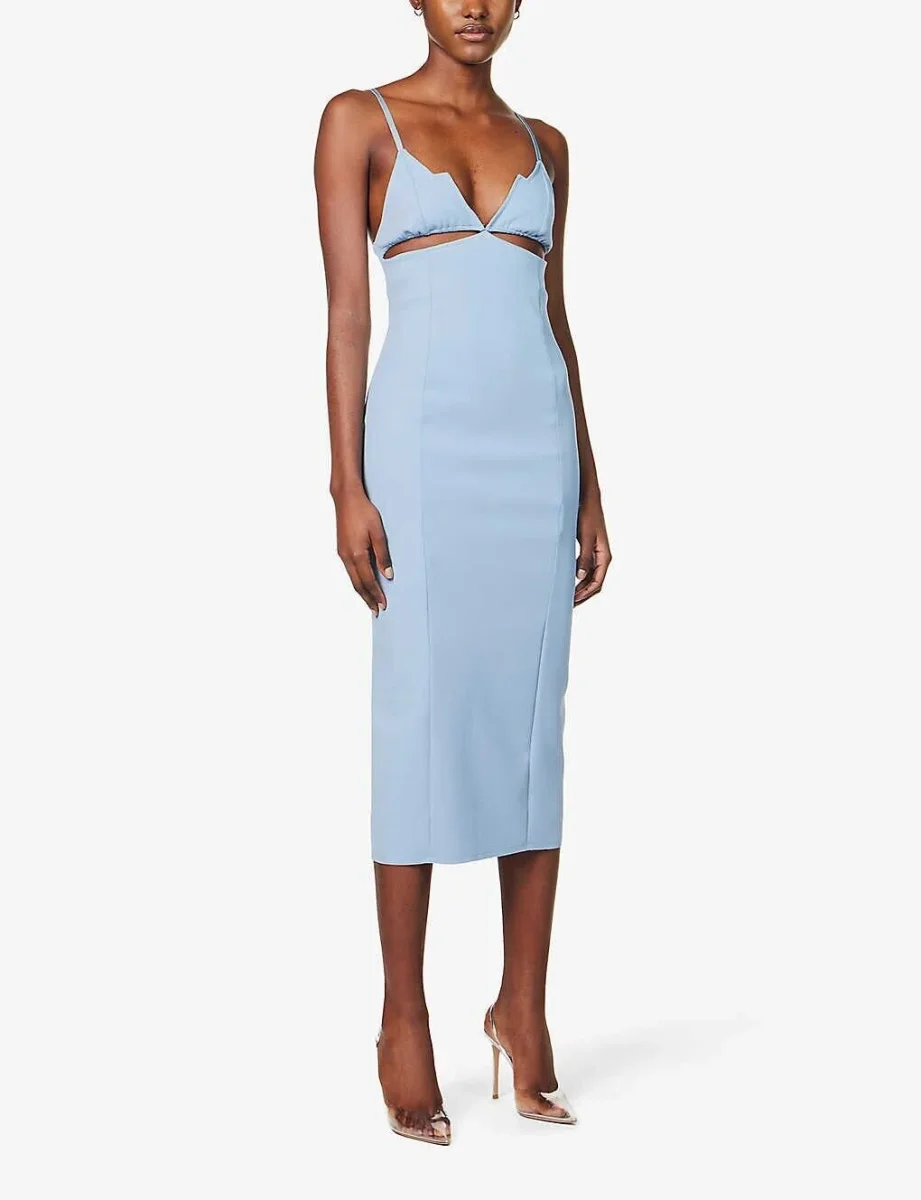 MOTHER OF ALL Jill Cut Out Stretch Woven Midi Light Blue Dress - Imagen 4