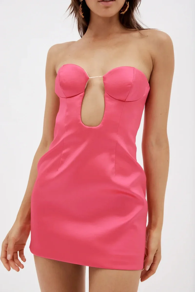 MAGDA BUTRYM Hot Bright Pink Bustier Cut Out Mini Dress - Imagen 6