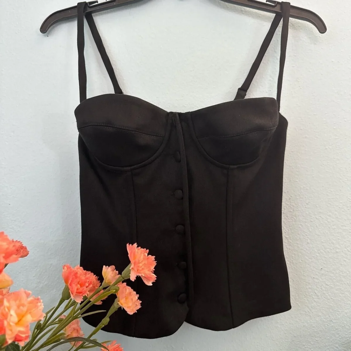 MIRROR PALAIS Black Bustier Button Sweetheart Neck Top - Imagen 3