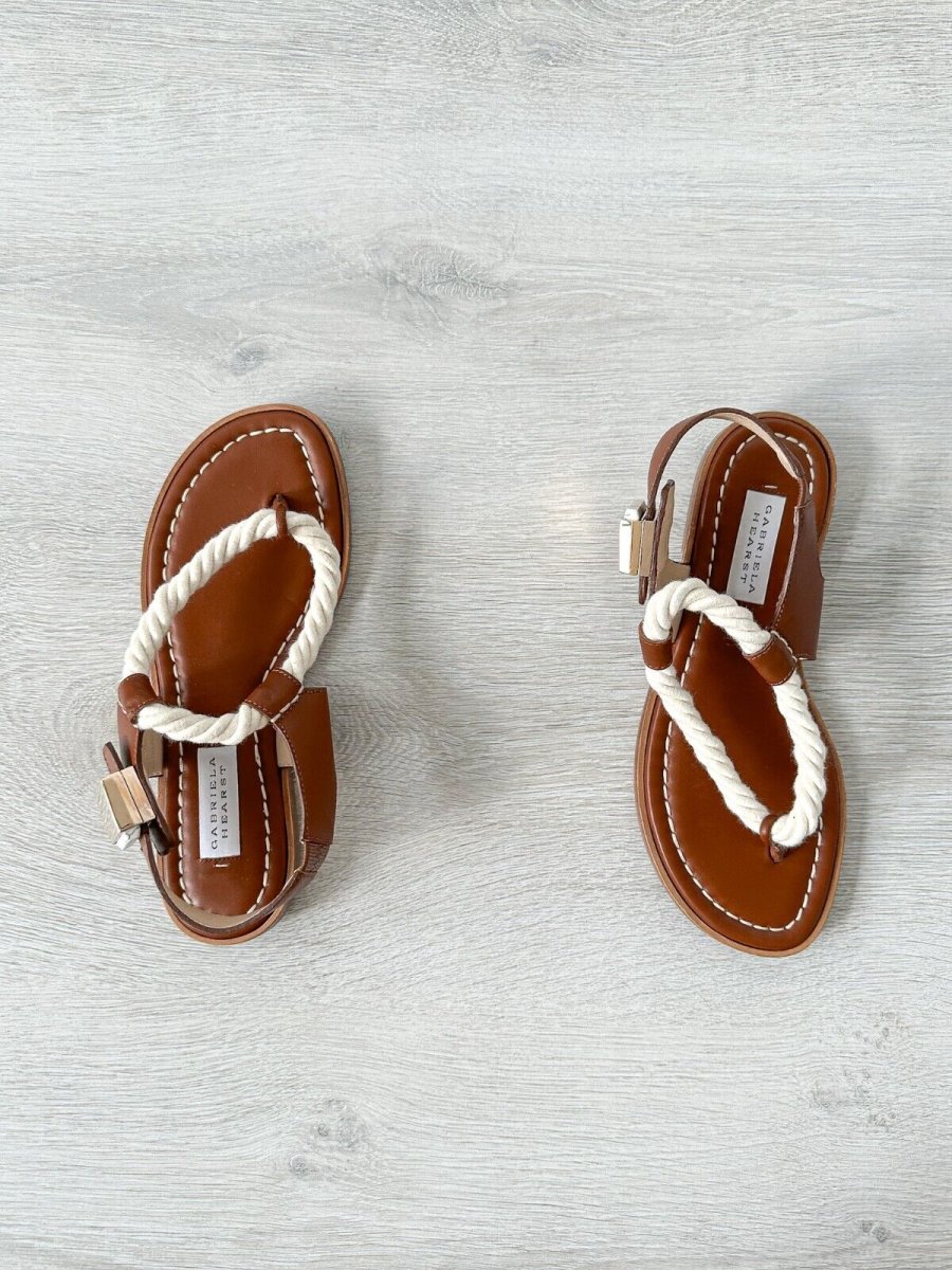Gabriela Hearst Zephyr Rope Strap Brown Leather Thong Sandals - Imagen 5