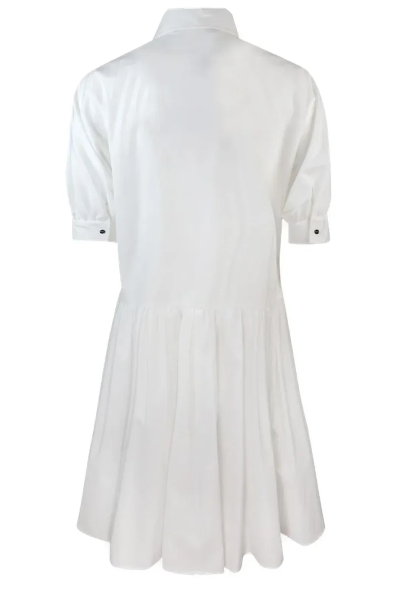 Max Mara White Caronte Cotton Poplin Pleat Hem Shirt Dress - Imagen 4