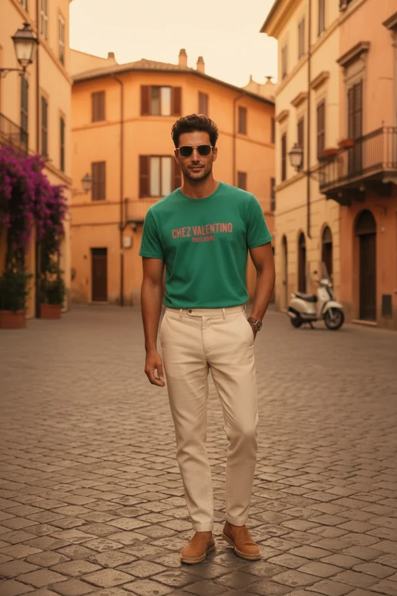 Valentino Green 'Chez Valentino' Print T-shirt