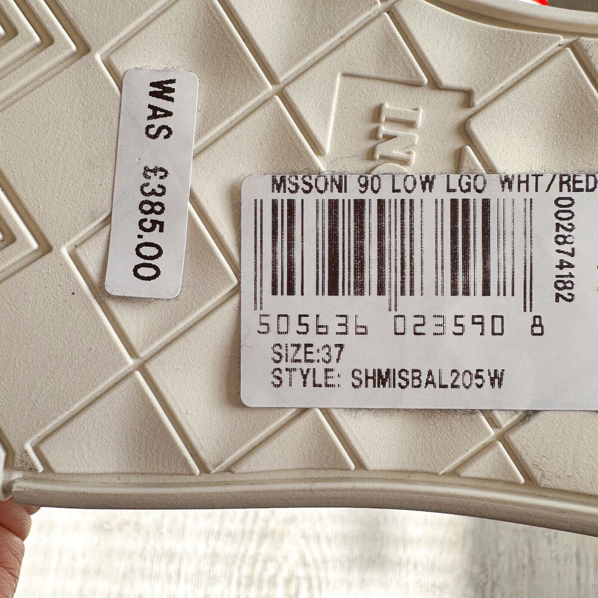 MISSONI Logo 90 White Red Trainers Sneakers + Chevron Bag - Imagen 3