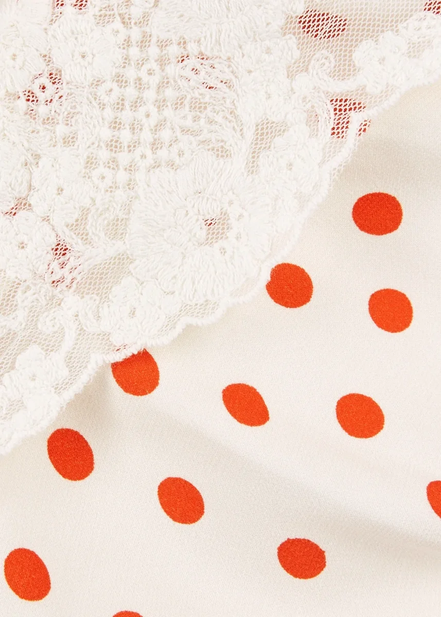 Rixo London Vienna White Open Back Halterneck Lace Trim Red Spotted Top - Imagen 5