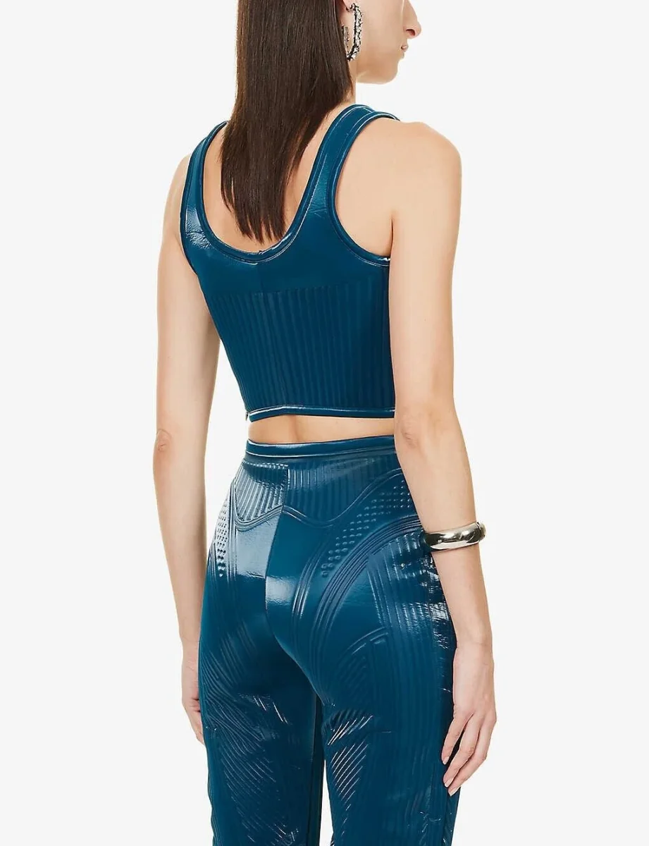 MUGLER Shell Panelled Logo Embossed Stretch Woven Top - Imagen 5