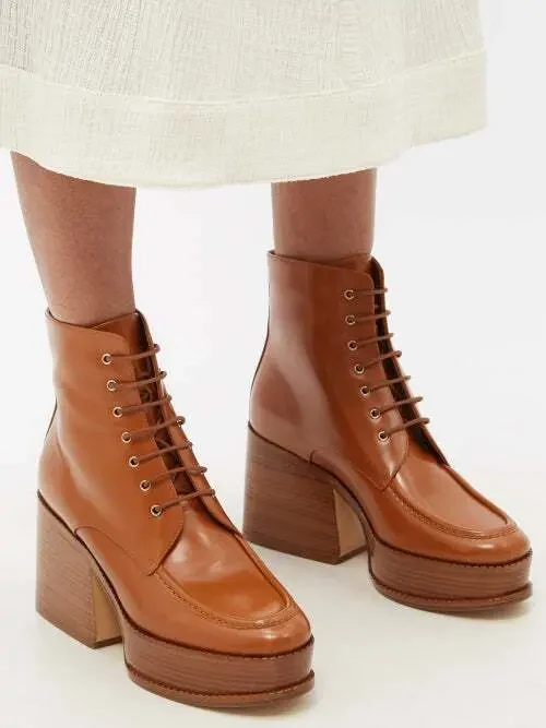 GABRIELA HEARST Tan Lace-Up Hattie Block Heel Boots