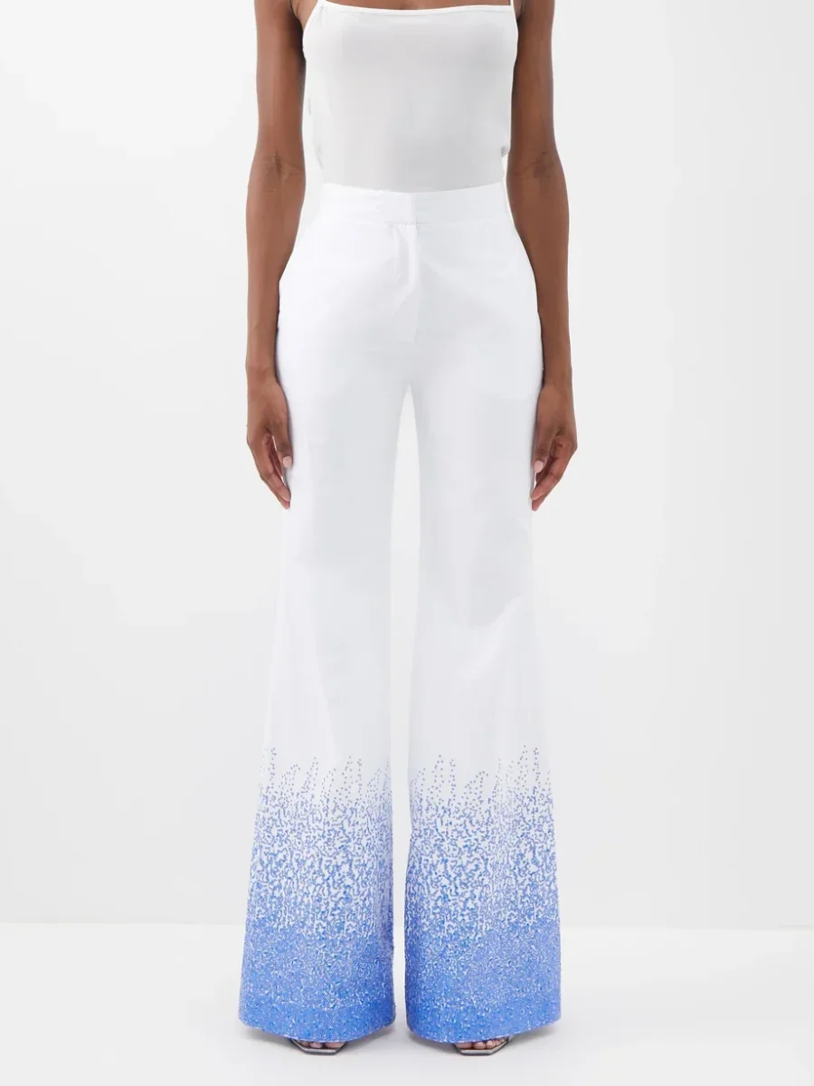 HALPERN Sequinned Cotton Lawn Stovepipe Trousers