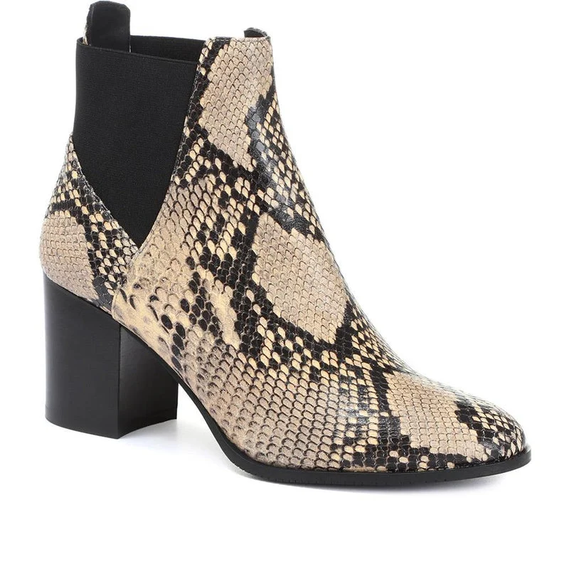 Karen Millen Toni Mid Grey Snake Skin Embossed Leather Block Heel Boots - Imagen 2