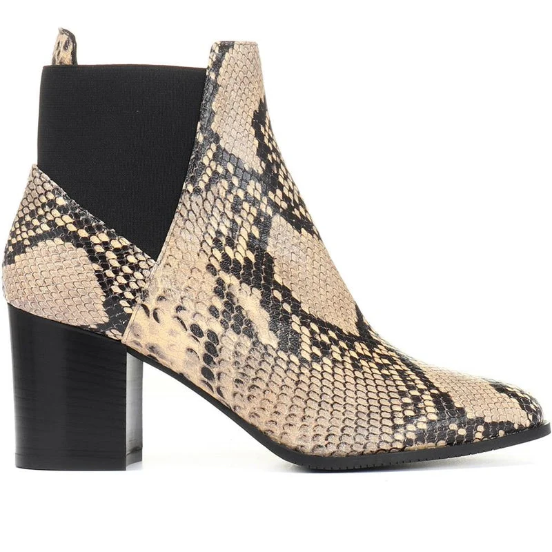Karen Millen Toni Mid Grey Snake Skin Embossed Leather Block Heel Boots - Imagen 3