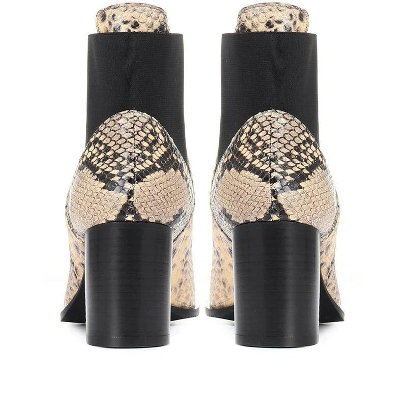 Karen Millen Toni Mid Grey Snake Skin Embossed Leather Block Heel Boots - Imagen 4