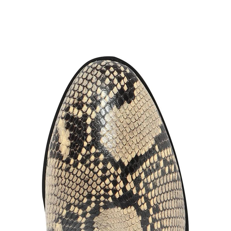Karen Millen Toni Mid Grey Snake Skin Embossed Leather Block Heel Boots - Imagen 6