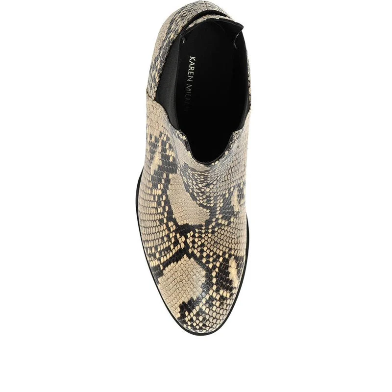 Karen Millen Toni Mid Grey Snake Skin Embossed Leather Block Heel Boots - Imagen 8