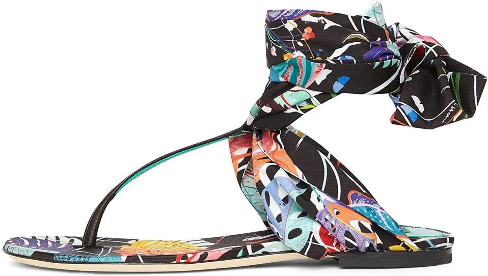 Missoni Printed Ribbon Wrap Ankle Thong Sandals - Imagen 2
