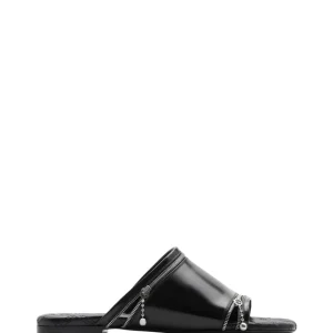 Burberry Leather Peep Slides Black Sandals