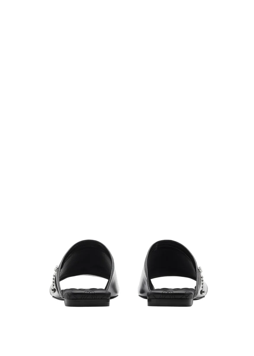 Burberry Leather Peep Slides Black Sandals - Imagen 4