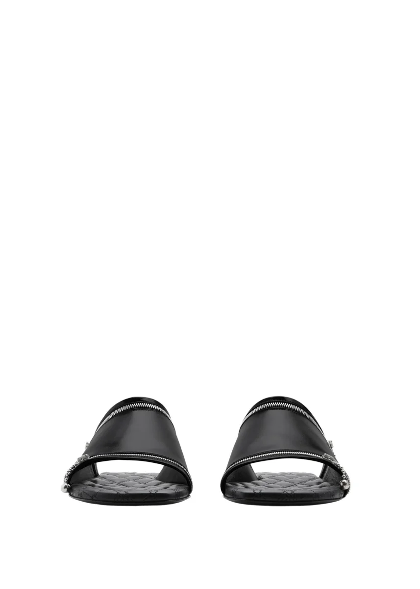 Burberry Leather Peep Slides Black Sandals - Imagen 5