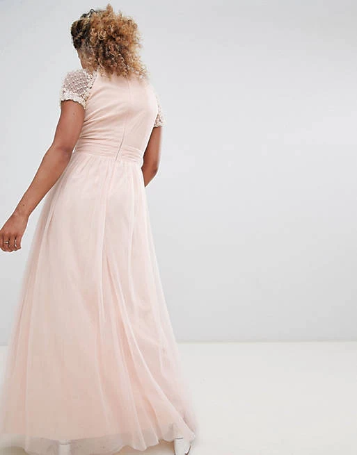 LITTLE MISTRESS Pearl Pink Embellished Bodice Maxi Dress - Imagen 3