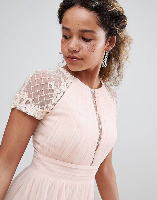 LITTLE MISTRESS Pearl Pink Embellished Bodice Maxi Dress - Imagen 4