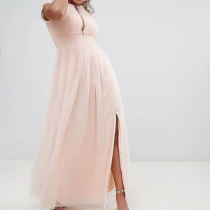 LITTLE MISTRESS Pearl Pink Embellished Bodice Maxi Dress